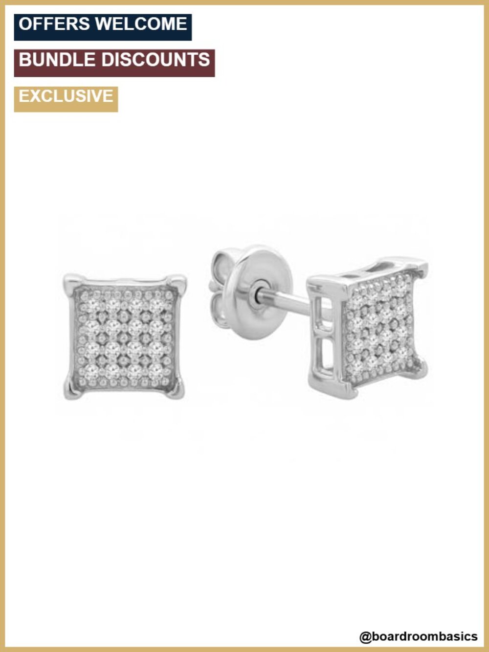 925 Sterling Silver Natural Diamond Stud Earrings Unisex